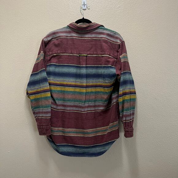 Vintage Canvas Striped Beach Retro Button Down Shirt Oversized Boyfriend Sz L - Picture 7 of 7